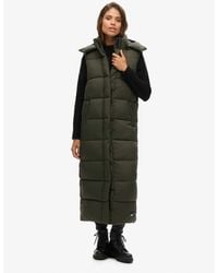 Superdry - – longline-weste aus khaki ripstop mit gittermuster und kapuze - Lyst