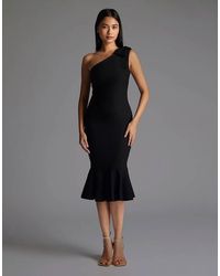 Vesper - One Shoulder Frill Hem Midaxi Dress With Bow - Lyst