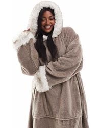 Loungeable - Curve Borg With Faux Fur Ear snuggle Hoodie - Lyst