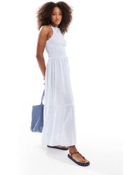 esmé studios - Vestido Playero Largo A Rayas Con Cuello Halter Fruncido Exclusivo De - Lyst