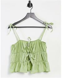 Another Reason Babydoll Cami Crop Top With Tie Front - Green