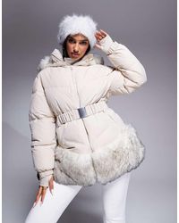 ASOS 4505 Ski & Snow - 4505 Ski Belted Puffer Ski Jacket With Faux Fur Trim - Lyst
