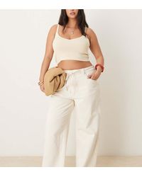 ASOS - Asos Design Curve Crop Wide Leg Dad Jean With Belt - Lyst
