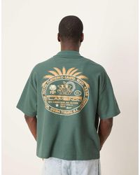 ASOS - Polo Verde De Corte Cuadrado Extragrande Con Estampado Gráfico De Palmera De Tejido Grueso De 230 G/M² Con Textura Gofrada De - Lyst