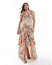 ASOS - Asos Design Curve Bardot Maxi Dress With Tiered Skirt And Lace Trim - Lyst