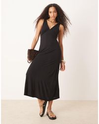 ASOS - Vestido Midi Con Cuello De Pico Y Cuerpo De Encaje De - Lyst