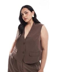 Pieces Plus - Chaleco De Sastre Marrón Chocolate De Pieces Curve (Parte De Un Conjunto) - Lyst