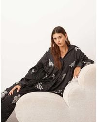 ARRANGE - Crinkle Satin Floral Embellished Shirt - Lyst