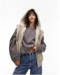 TOPSHOP - Faux Suede Shearling Oversized Hooded Vest With Borg Trims - Lyst
