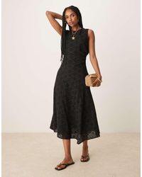 Mango - Broderie Gathered Cinch Waist A-line Dress With Cut Out Back Detail - Lyst