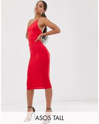 ASOS Asos Design - Tall - Exclusieve Midi-jurk Met Blote Schouder - Rood