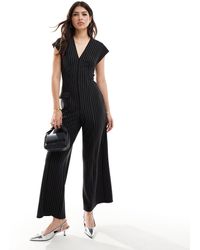 ASOS - V Neck Pinstripe Jumpsuit With Wide Leg - Lyst