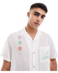 ASOS - Relaxed Revere Textured Shirt With Embroidery - Lyst