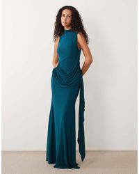 ASOS - Slinky High Neck Cut Out Maxi Dress With Draped Cowl Detail And Sash - Lyst