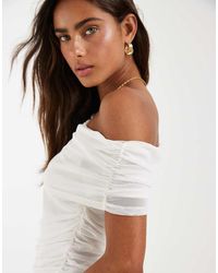 Object - Top Van Gerimpeld Mesh Met Blote Schouders - Lyst