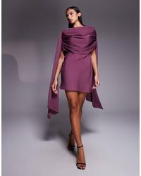 ASOS - Satin Shoulder Pad Mini Dress With Ruched Bodice Overlay And Side Sash Details - Lyst