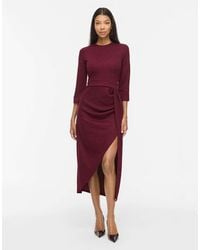 Vila - Sleeved viraffi geripptes midikleid mit rundhalsausschnitt, 3/4-ärmeln und wickeloptik - Lyst