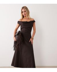 ASOS - Asos Design Petite Heavy Poplin Maxi Dress With Draped Neckline - Lyst