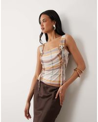 ASOS - Printed Mesh Draped Square Neck Top - Lyst