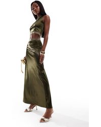 ASOS - Falda Larga De Corte Sirena De Satén Elástico Con Ribete De Encaje De (Parte De Un Conjunto)-Verde - Lyst