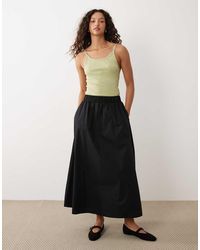 Vila - Cotton Midi Skirt - Lyst