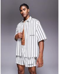 ASOS - Camisa A Rayas De Corte Cuadrado Extragrande Con Bordado En El Pecho De (Parte De Un Conjunto)-Neutro - Lyst