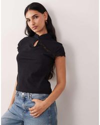 ASOS - Cap Sleeve Top With Mandarin Collar And Lace Detail - Lyst