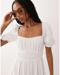 Miss Selfridge - Seersucker Puff Sleeve Milkmaid Maxi Dress - Lyst