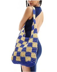 South Beach - Tote bag crocheté à damier - bleu et jaune - Lyst