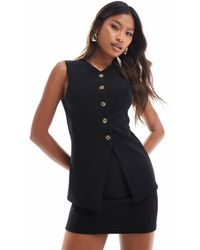 ASOS - Top Estilo Chaleco De Corte Alargado Con Cuello De Pico Y Botones De Canalé De (Parte De Un Conjunto) - Lyst