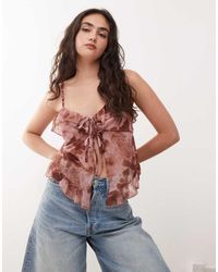 Reclaimed (vintage) - Boho Top Met Ruches En Strik Aan De Voorkant - Lyst