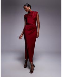 ASOS - – hochgeschlossenes midikleid aus satin - Lyst
