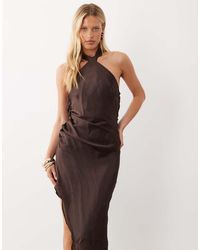 ASOS - Halter Neck Scarf Detail Asymmetric Satin Midaxi Dress - Lyst