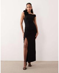 Mango - Asymmetric Sleeveless Maxi Dress With Statement Shoulder - Lyst