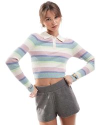 ONLY - Cropped Gebreide Gestreepte Polo - Lyst