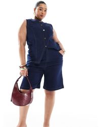 Renee Studio - Pantalones Cortos Vaqueros De Corte Alargado Con Lavado Oscuro Exclusivos De Plus (Parte De Un Conjunto)-Azul Marino - Lyst