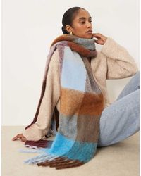 ASOS - Bufanda Azul Y Marrón A Cuadros Con Flecos De - Lyst