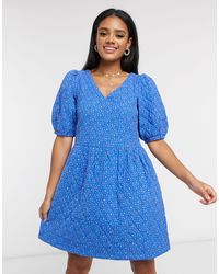 Vero Moda – Gestepptes Hängerkleid mit Puffärmeln - Blau