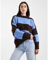 ASOS - Jersey Marrón Chocolate Y Azul A Rayas Extragrande Con Cuello Redondo De - Lyst