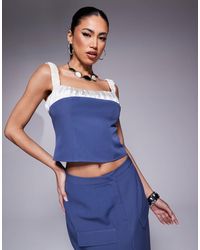Kaiia - Exclusive Ruched Contrast Satin Strap Detail Cami Top Co-ord - Lyst