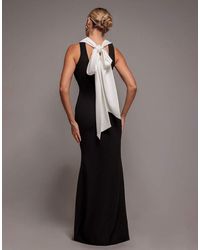 Goddiva - Contrast Crepe Halterneck Maxi Dress With Sash - Lyst