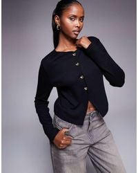 River Island - Cropped Cardigan With Heart Buttons - Lyst