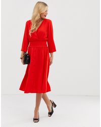 Y.A.S Midi-jurk Met V-hals En Elastische Taille - Rood