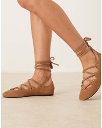 Mango - Chaussures plates à lacets en daim - Lyst