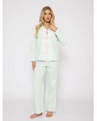 Loungeable - Striped Long Sleeved Traditional Pyjama Set With Bow Detail - Lyst