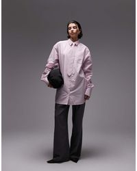 ASOS - Camicia Oversize Taglio Lungo Rosa A Righe Con Cravatta - Lyst