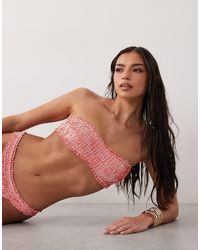 ASOS - Scarlet Stripe Shirred Bandeau Bikini Top - Lyst