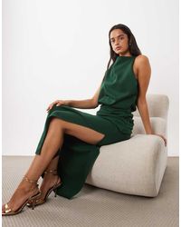 ASOS - Draped Structured Midi Dress With Split - Lyst