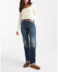 Tommy Hilfiger - Kira - jean slim droit taille mi-haute à revers - délavage foncé - Lyst