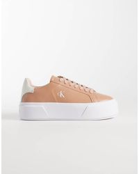 Calvin Klein - Leather Lace Up Flatform Sneakers - Lyst